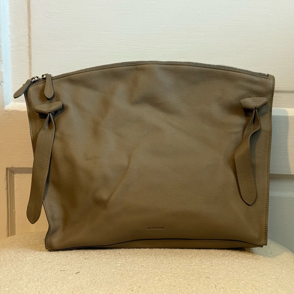 NWOT Jil Sander Double Zipper One Shoulder Leather Handbag in Gray
